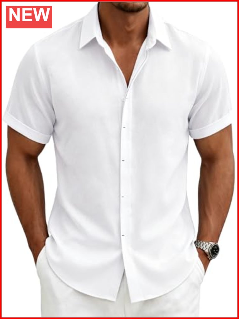Linen Blend Short Sleeve Button Down Shirt Casual Summer Beach Vacation Top